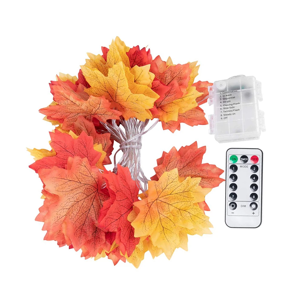 Fall Maple Leaves String Lights with Remote Thanksgiving Xmas Decorations Fall Garland Lights with 8 Lighting Modes and Timer