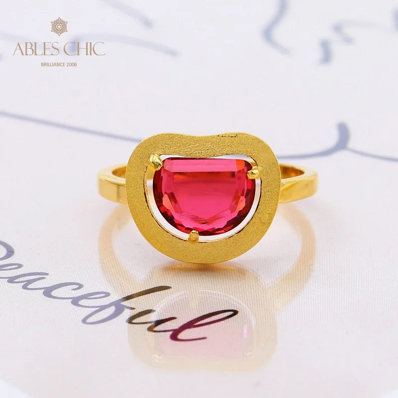 

18K Gold Tone 925 Silver Matte Finish Ruby Apple Zircon Rings Minimalist Solitaire Red CZ Stone Wedding Ring 5191