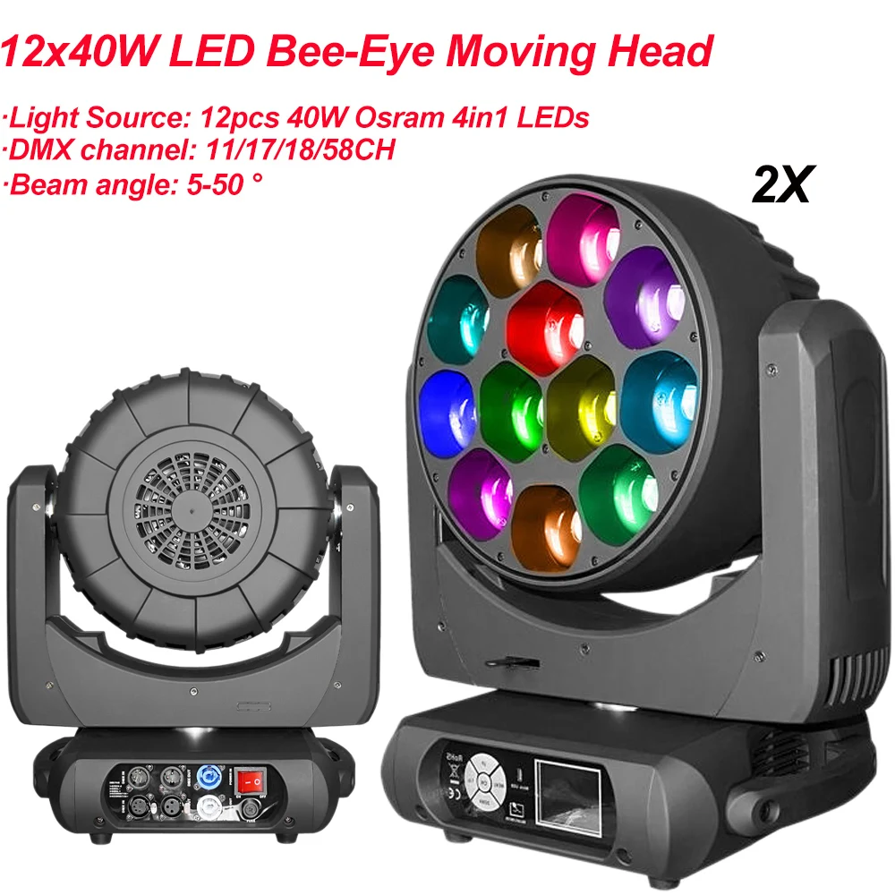 2Pcs/Lot NEW 12x40W LED Bee-Eye Moving Head Lights DMX512 Dot Pixel Professional For Stage DJ KTV Disco Party Effect Lighting