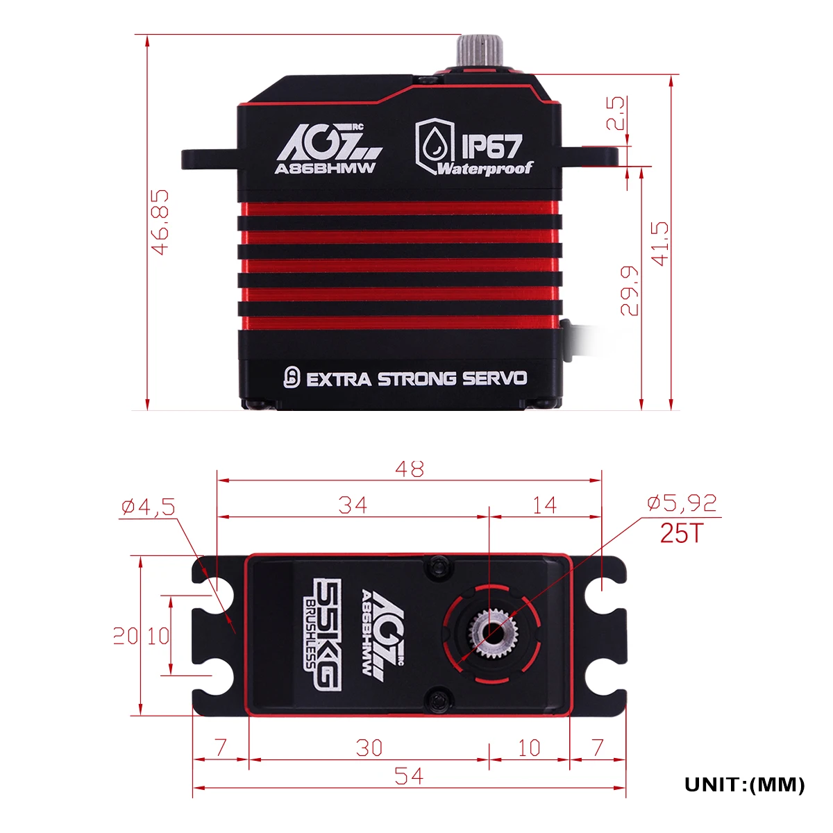 AGFRC Red A86BHMW 3BB Programmable High Speed High Torque 55KG 0.11Sec Magnetic Encoder Brushless Servo for 1/8 RC Crawler Buggy