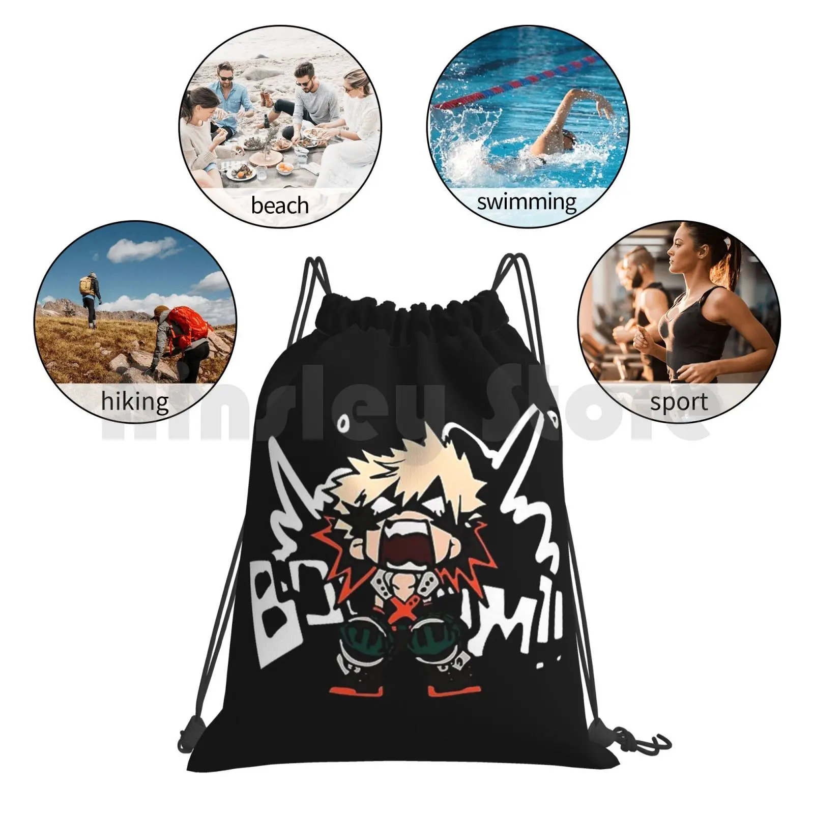 Boom!!! Backpack Drawstring Bags Gym Bag Waterproof Abang Boku No Hero Academia Bnha Mha Katsuki Bakugo Bakugo Bakugou