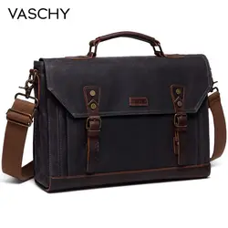 VASCHY bolsa de mensajero de lona para hombres Vintage bolso de cuero de los hombres encerado lona maletín para portátil de 17,3 pulgadas Oficina bolsas para los hombres