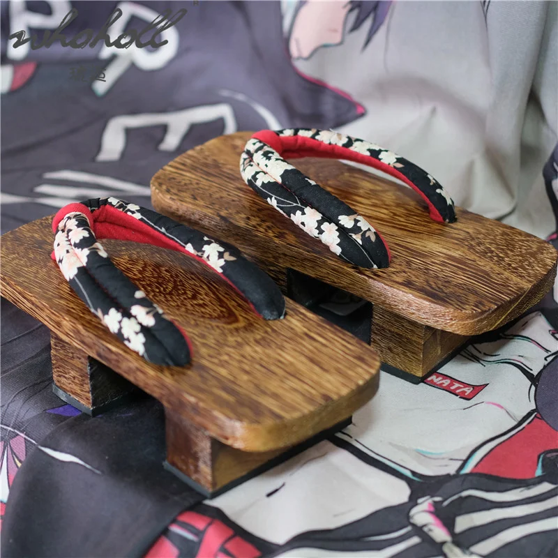 Whoholl tamancos verão feminino chinelos de madeira japonesa geta flip flops cosplay sapatos animação rem samurai sandálias chinelos