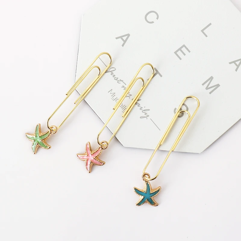 TUTU 5Pcs/box Beautiful starfish Bookmark Planner Paper Clip Metal Material Bookmarks for Book Stationery School Office H0336