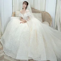 2026 Shining Sequins Luxury Wedding Dress With Sweep Train Elegant Boat Neck  The Shoulder Ball Gown Vestido Noiva Customized - Image 2