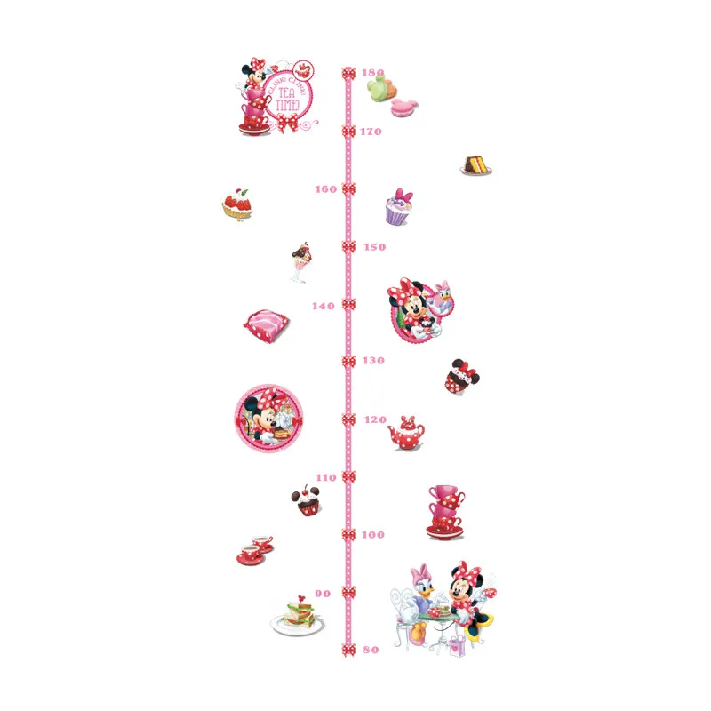 Cartoon Minnie Mickey With Cake Growth Chart Wall Stickers For Kids Rooms Livingroom Decor Height Measure Children Gifts Toy