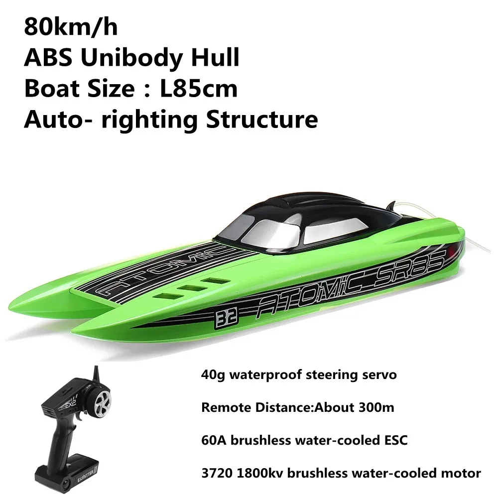 

New High-Speed Remote Control Boat 80km/h Brushless Water-Cooled ESC Waterproof Steering Servo Radio Control Boat Toys 300m