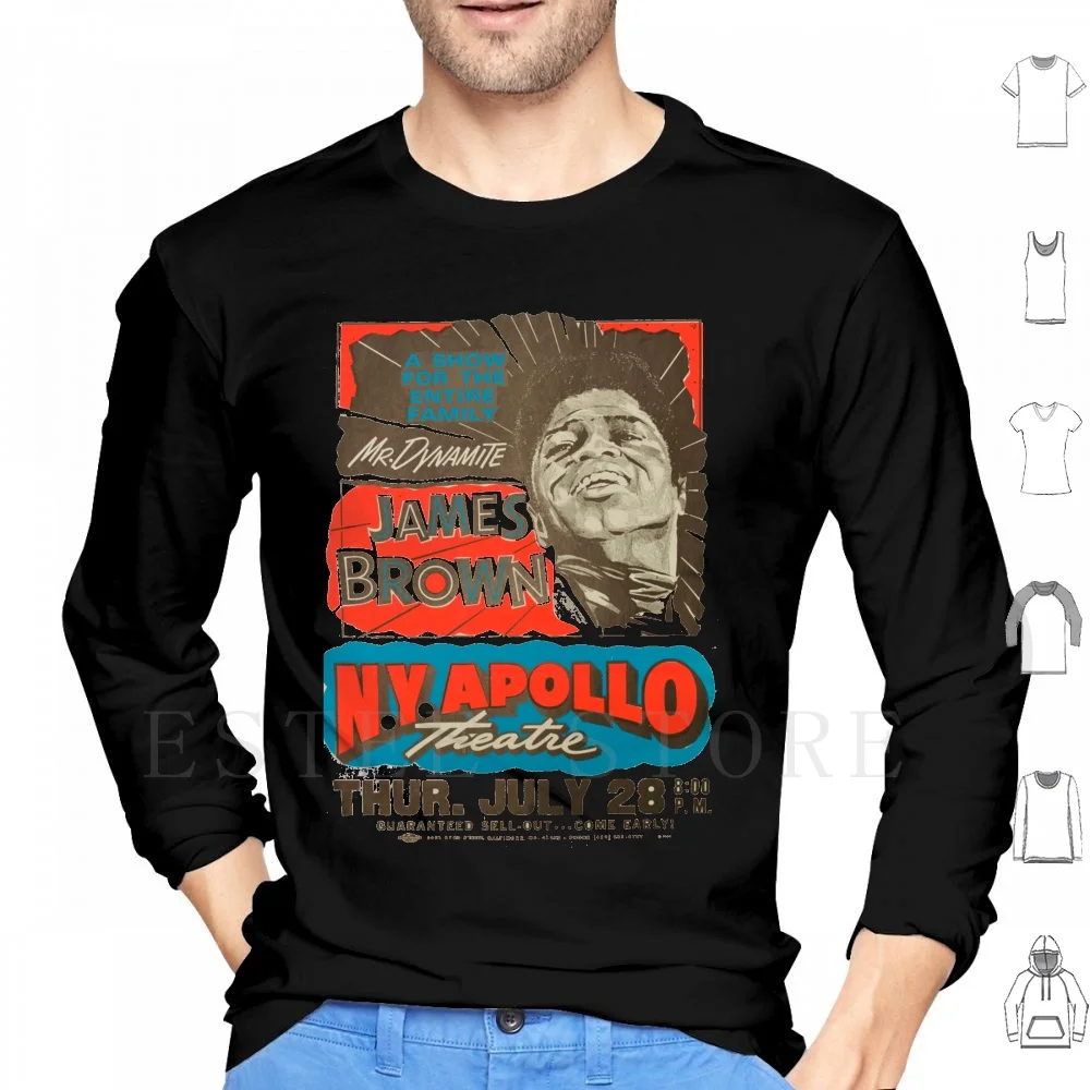Sudaderas con capucha originales de concierto de James Brown, sudaderas con capucha de manga larga, música de James Brown, dinámica legendaria, espectáculo Apollo, Nueva York