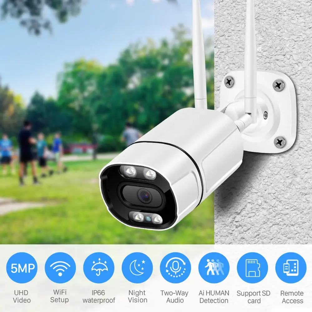 BESDER 5MP IPCamera Wifi Outdoor Ai Human Detect Audio Wireless Camera 1080P HD Color Infrared Night Vision Security CCTV Camera