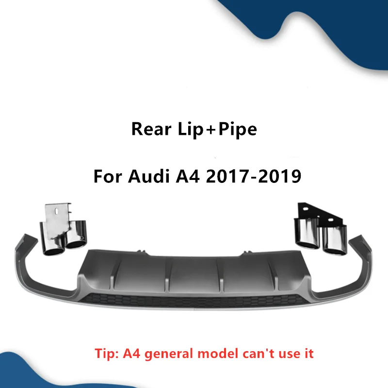 

Rear Diffuser Lip Kit Bumper Skid Plate And Pipe Muffler Tip S4 Style For Audi A4 Sline 2017 2018 2019