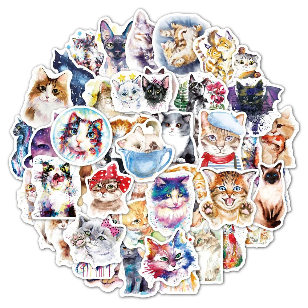 50pcs Watercolor Owl Cat Stickers For Notebooks Stationery Notepad Cute Sticker Vintage Scrapbooking Material Craft Supplies