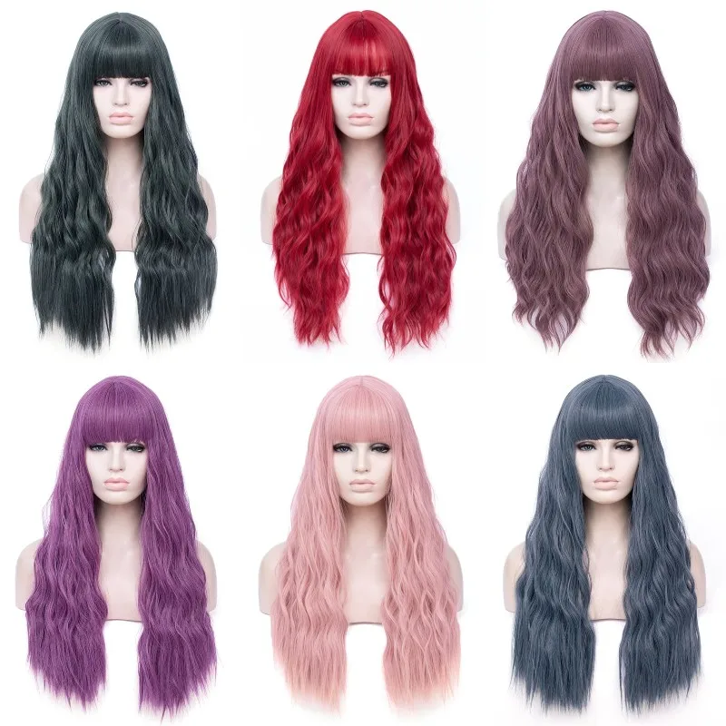 MSIWIGS Delle Donne Ondulata Lunga Bionda Parrucca Sintetica con la Frangetta Grigio Rosa Dei Capelli Ragazza di Cosplay Parrucca Resistente Al