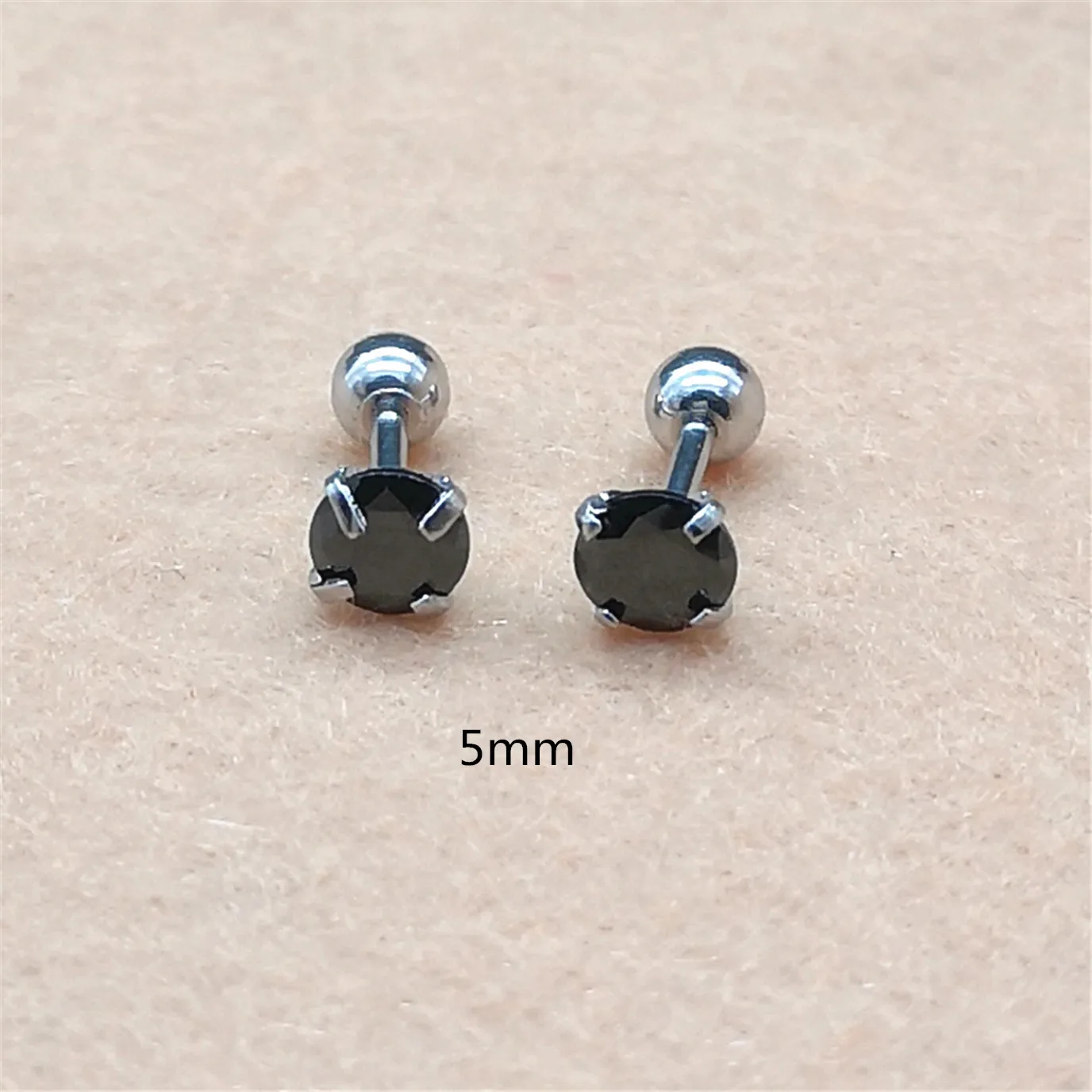 316l Stainless Steel Screw-back Black Round AAA Zircon Stud Earrings 2mm to 8mm Classical Style No Fade Allergy Free