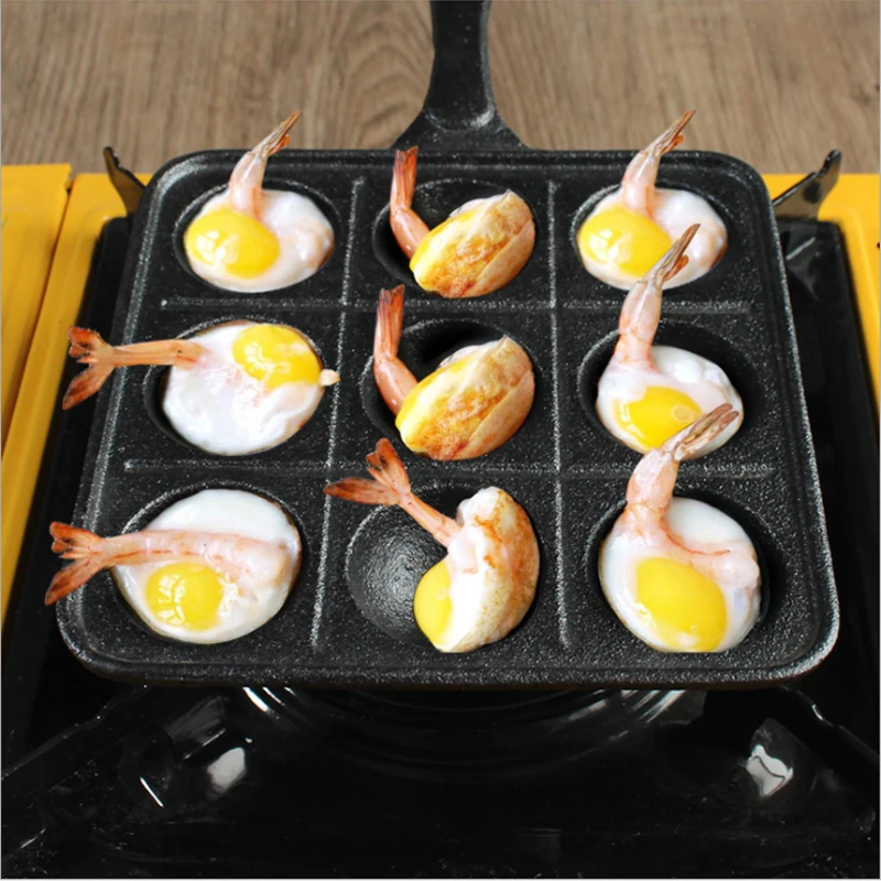 9 Holes Cast Iron Pot Takoyaki Pan Uncoated Takoyaki Pot Meatball Mould Cake Mould Egg Dumpling Frying Pan