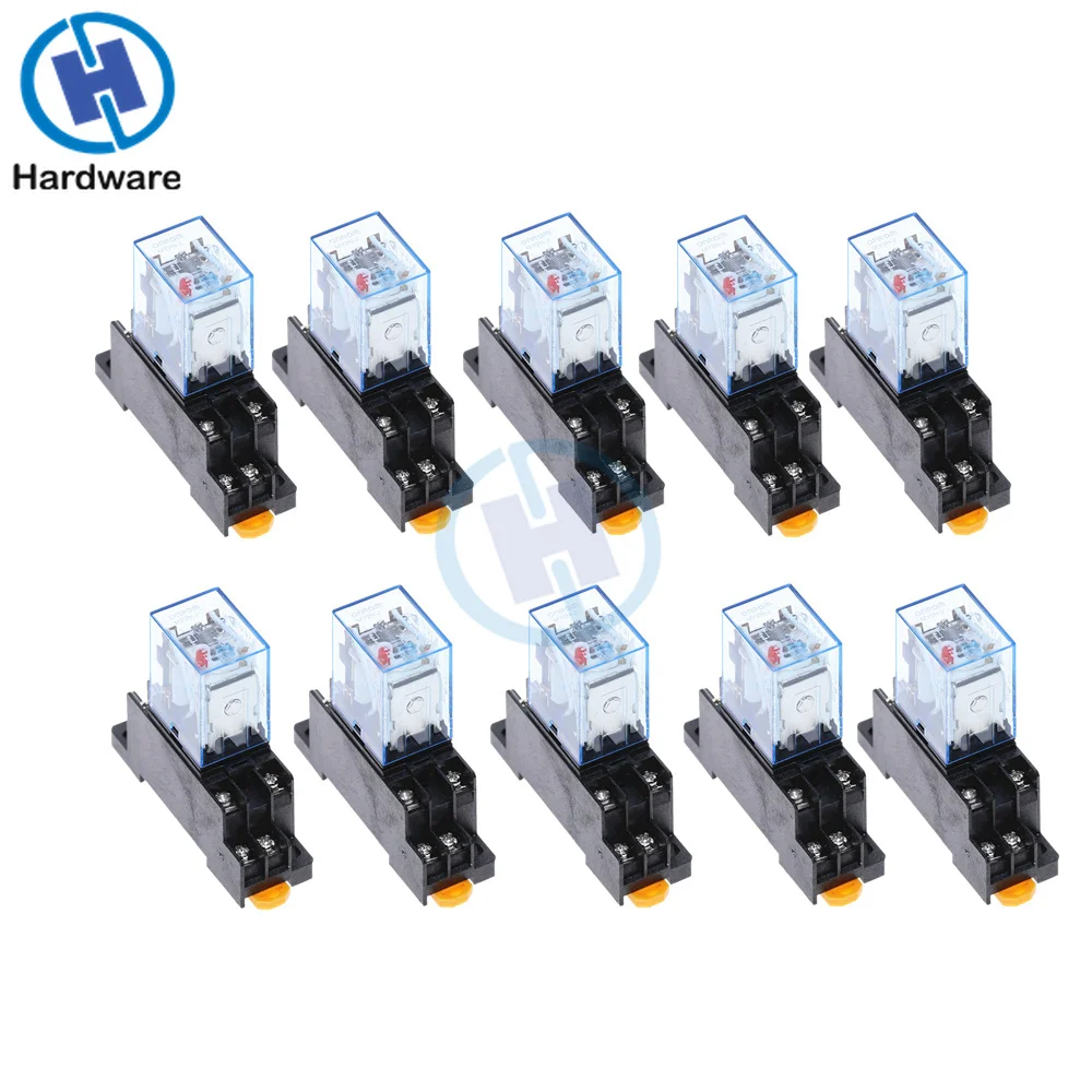 

10Pc MY2NJ Relay Coil General DPDT Micro Mini Electromagnetic Relay Switch HH52P with Socket Base AC110V AC 220V DC12V DC24V