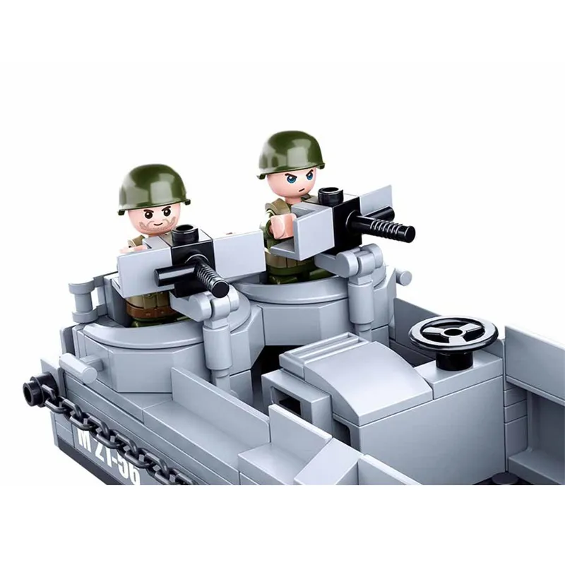 Sluban WW2 US Military Higgins Landing Craft Army Ship Warship Boat Building Blocks Kits Bricks Classic Model Kid Toys Boys Gift