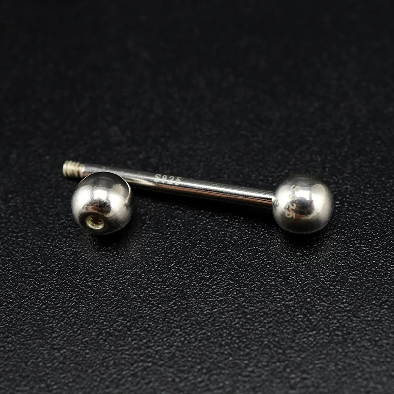 925 Sterling Silver Tongue Piercing 16MM Tongue Bars 5MM Ball Piercing Jewelry For Women Man Punk Fashion Decoration Unisex