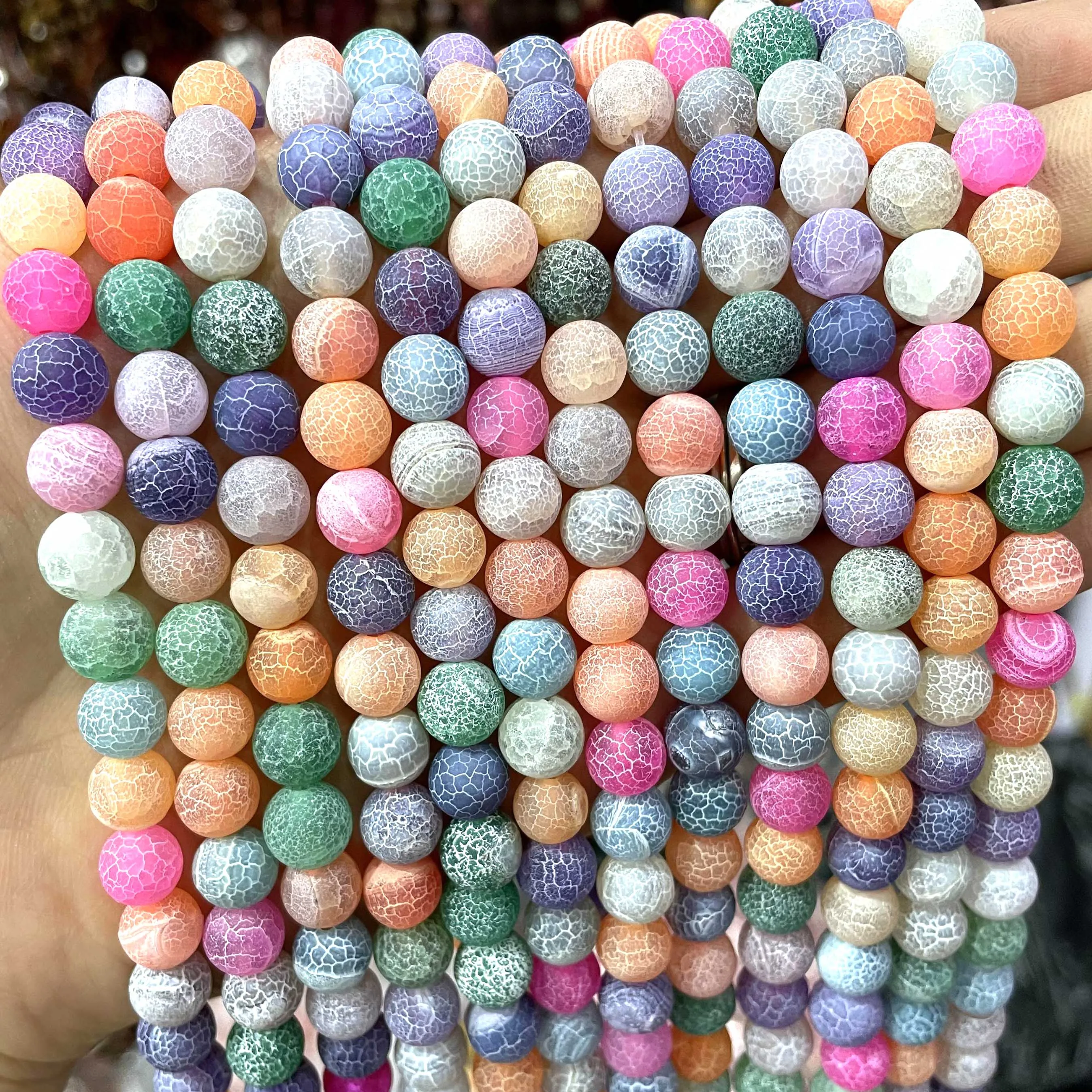 Natural Frost Cracked Mixed Color Crab Agates Round Loose Beads For Jewelry Making DIY Bracelets Necklaces 4/6/8/10/12mm