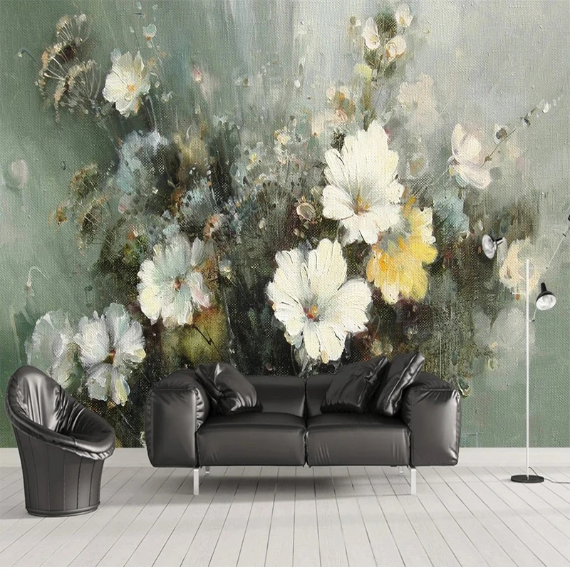 Custom 3D Photo European Oil Painting Style Floral Flower Non-woven Mural Living Room Kitchen Bedroom Background Wall Decoration