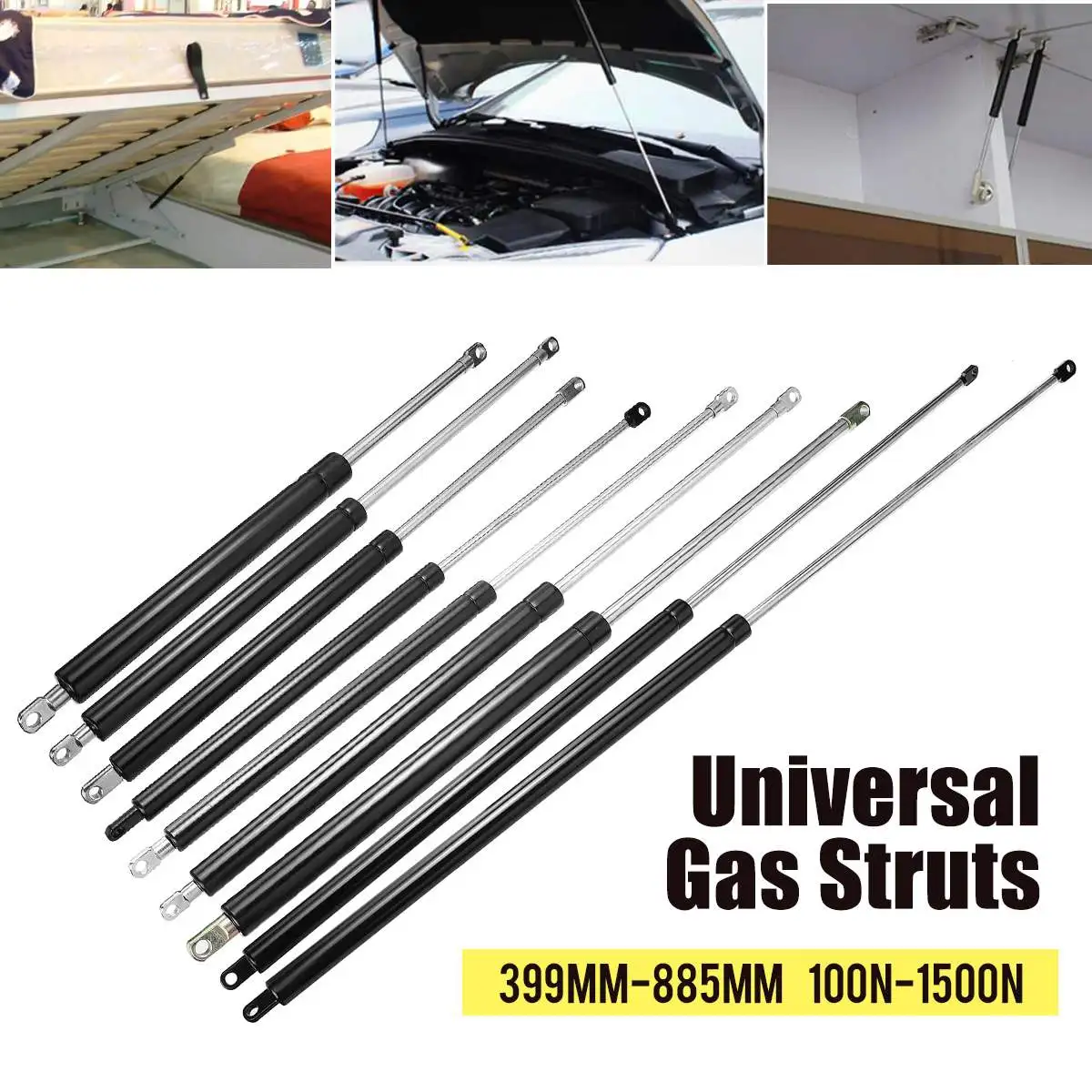 

2pcs 399-600mm 100-1500N Car Gas Struts Bonnet Hood Trunk Tailgate Shock Lift Strut Support Bar Gas Spring Bus Bed Truck Window