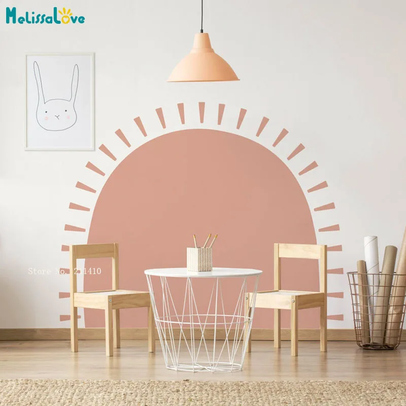 Half Sun Boho Wall Decals Abstract Scandinavian Nursery Kids Playroom Decor Neutral Above Over Bed Stickers Lovely YT6515