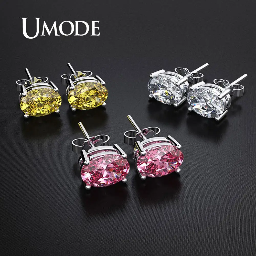 

UMODE 7 Colors Oval Stud Earrings Korean Women Cubic Zirconia Crystal Earrings Luxury Designer Jewelry Gifts for Women UE0595