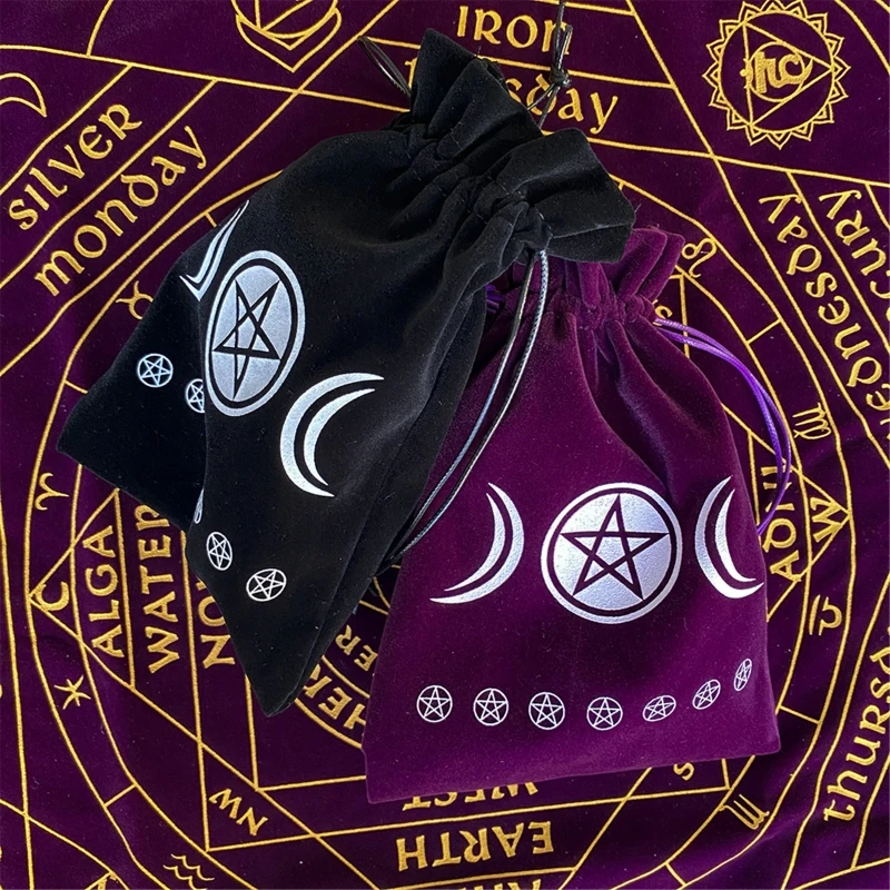 Velvet Pentagram Tarot Oracle Cards Storage Bag Runes Constellation Witch Divination Accessories Jewelry Dice Drawstring Package