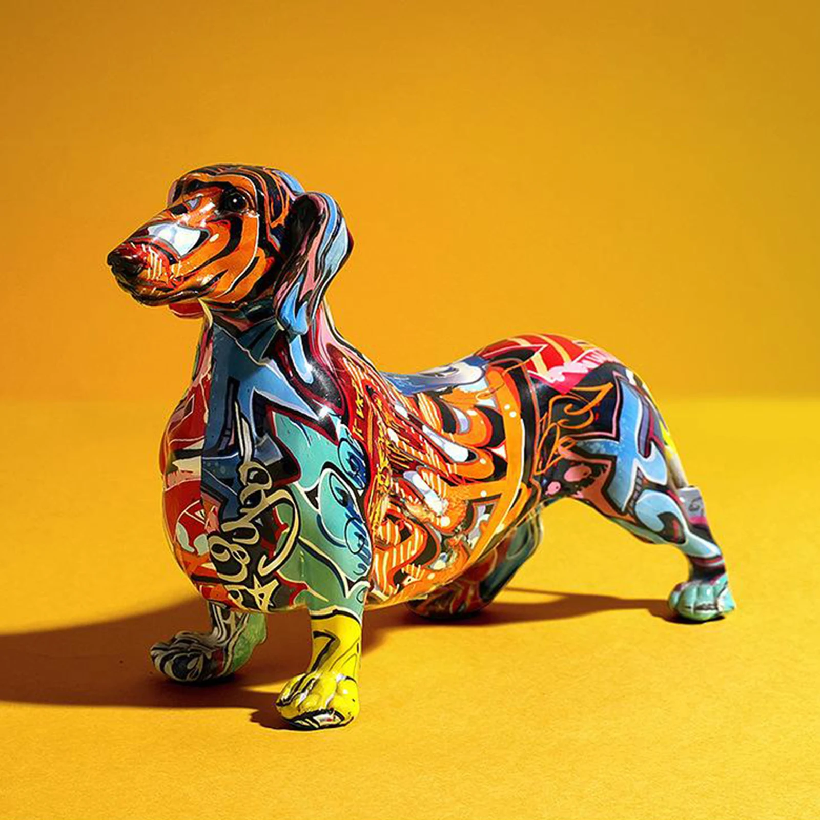 Nordic Painted Colorful Dachshund Collectible Dog Figurine Sculpture Statue Ornament Art Crafts Sculpture Ornament Gifts Decor