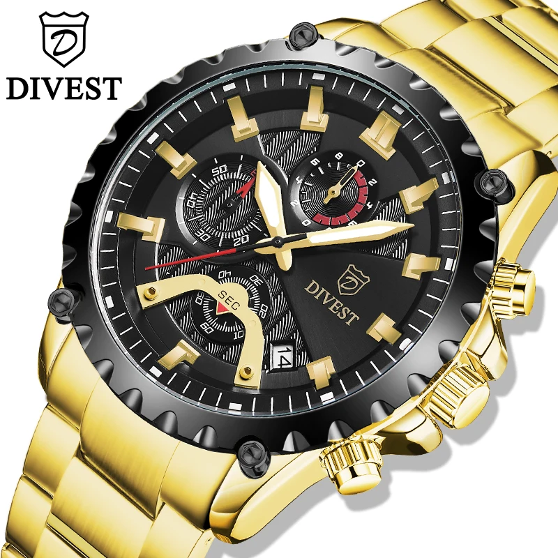 

DIVEST Mens Watches Fashion Stainless Steel Business Watch Luxury Luminous Waterproof Chronograph Quartz Watch Relogio Masculino