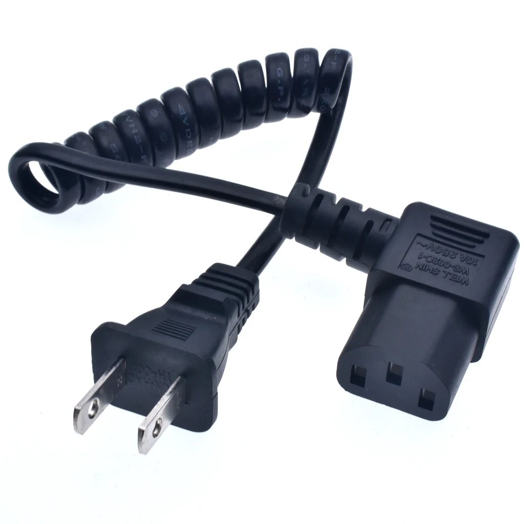 US 2 Prong Retractable Power Cord, US NEMA 1-15P To Right Angeled IEC60320 C13 Ultra Short Extension Lead Cable 10A