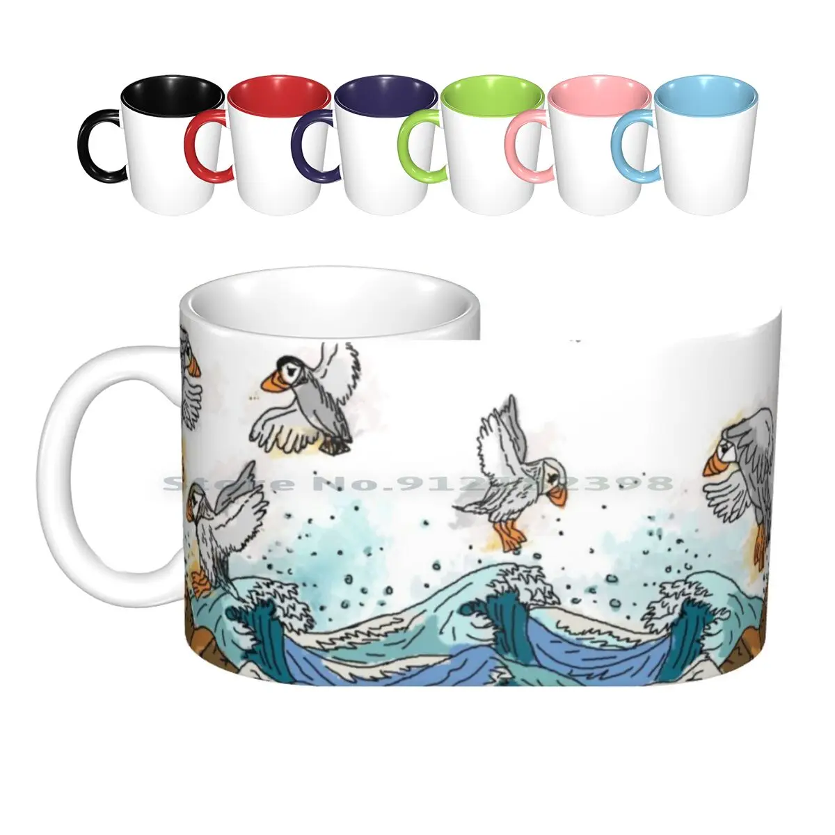 Puffins On The Sea / / Alba Ceramic Mugs Coffee Cups Milk Tea Mug Scotland Alba Mountain Nature Idyllic Highlands Munro Puffins