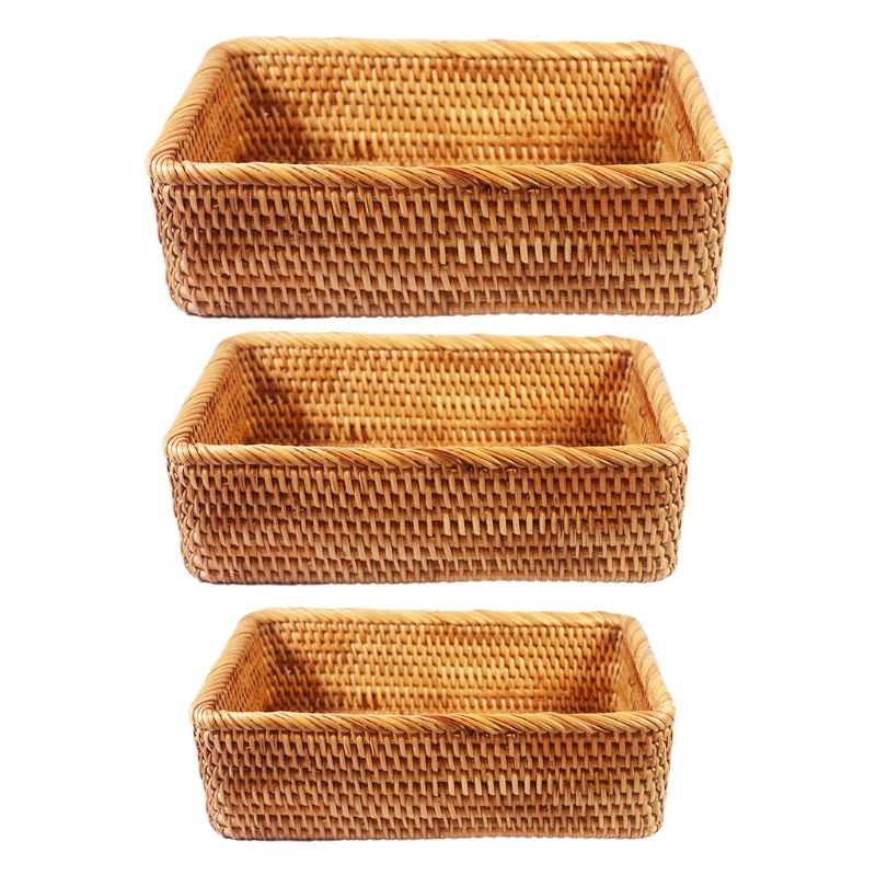 Rectangular Hand-woven Basket Rattan Candy Storage Tray Bread Dish Multipurpose Storage Dustpan wholesales