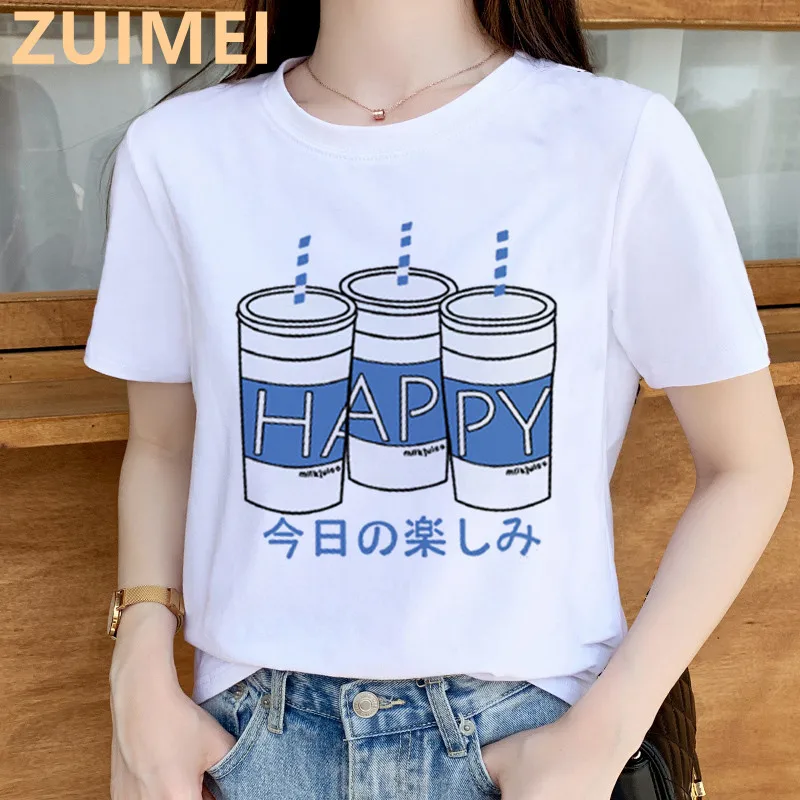 Happy Drink Design Simple Korean Print Harajuku Women T-shirt Casual ladies basic O-collar Short Sleeved Tshirt Girl,Drop Ship