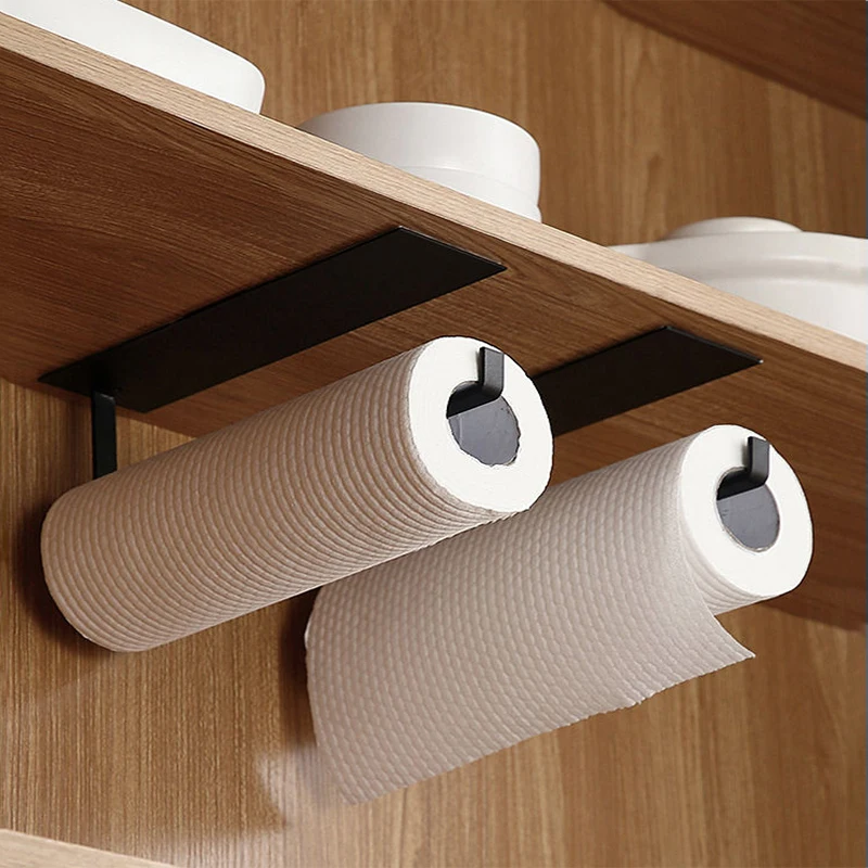 Wall Mount Self Adhesive Paper Roll Holder, Paper Towel Holder, Toilet Paper Hanger, Fresh Film Storage Holder