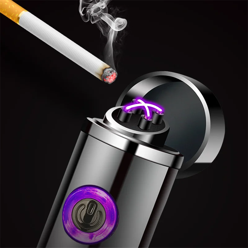 Mini New Double Arc Screem Display Fingerprint Lighters Windproof USB Recharge Small Metal Electric Lighters