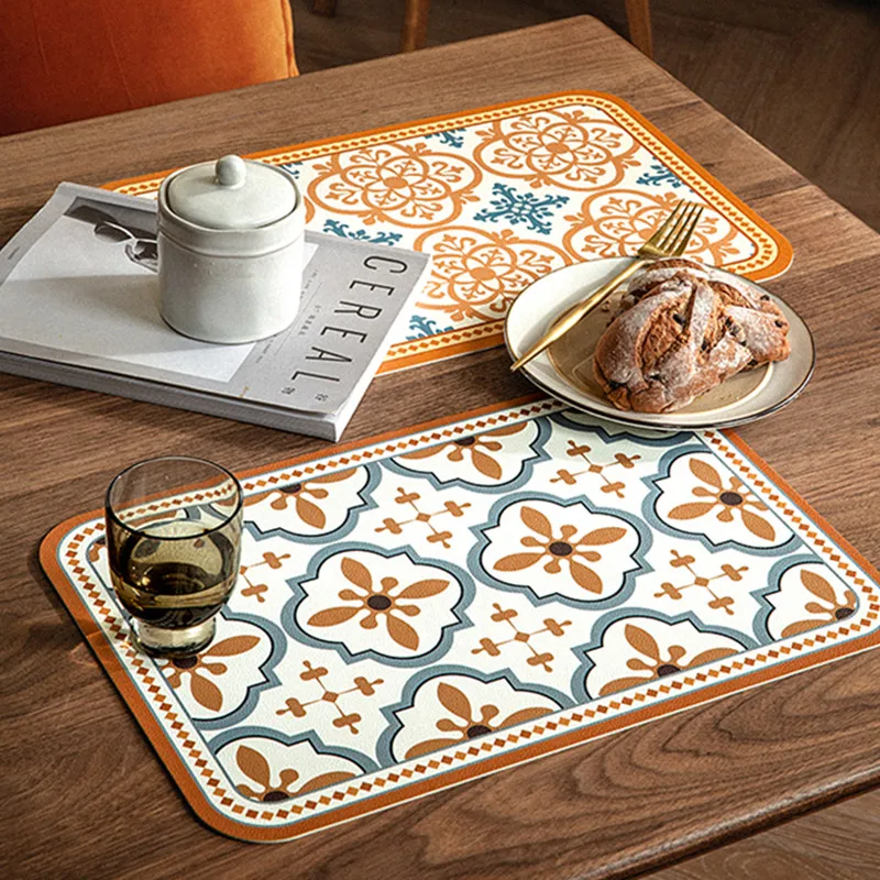 Retro Light luxury Leather Table Mat Home Kitchen Decoration Romantic Western Food Mat Heat insulation mat home bowl mat cup mat