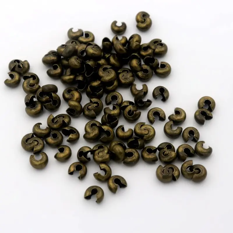 100pc 4mm Bronze Silber Farbe Metall Runde Halskette Schnur Kette Crimp Ende Perlen Für Schmuck Machen Diy Armband großhandel Versorgung – Detail 14