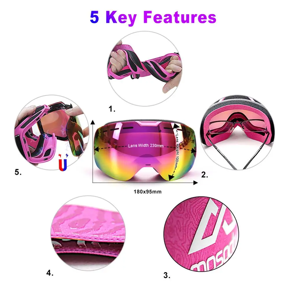 Mosodo Magnetische Ski Brille Schnee Brillen Sphärische Winter Snowboard Brille Anti-nebel Outdoor Skate Ski Brille für Männer Frauen