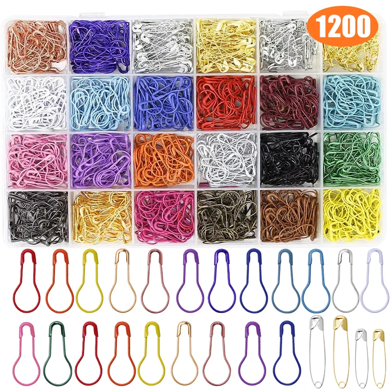 KAOBUY 1200PCS 22 Colors Metal Safety Pins Bulb Gourd Pins Pear Shaped Pins for Knitting Stitch Markers DIY Craft Making