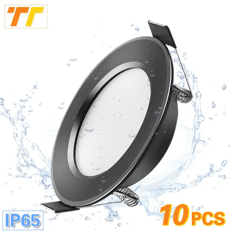 10 sztuk Led typu Downlight wodoodporny kolor czarny 5W 7W 9W 12W 15W światło punktowe 220V 230V lampa sufitowa wpuszczana z okrągłym panelem