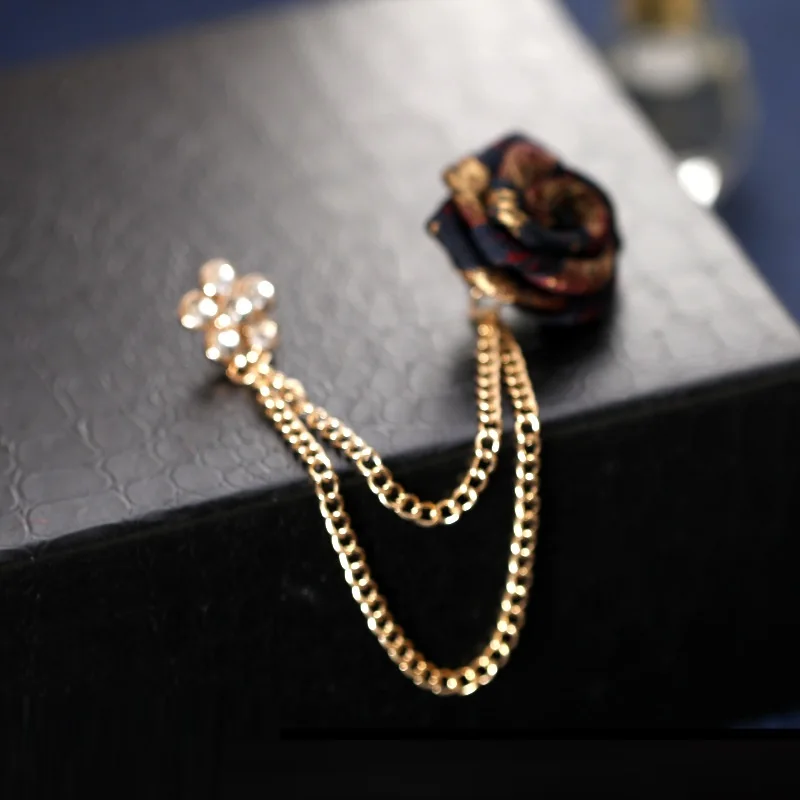 Rose Flower Suit Brooch British Wind Chain Terms Medal Brooch Fashion Men's Suit Accessories