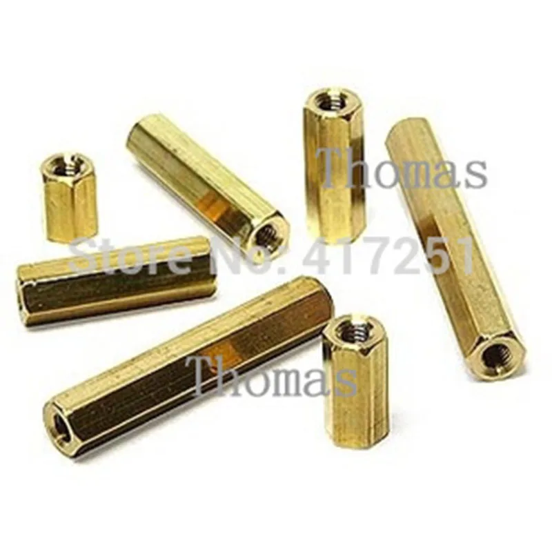 Low price 1 piece M4*8 Hexagonal Threaded Double Pass Brass Spacers Hexagon Copper Post Fasteners