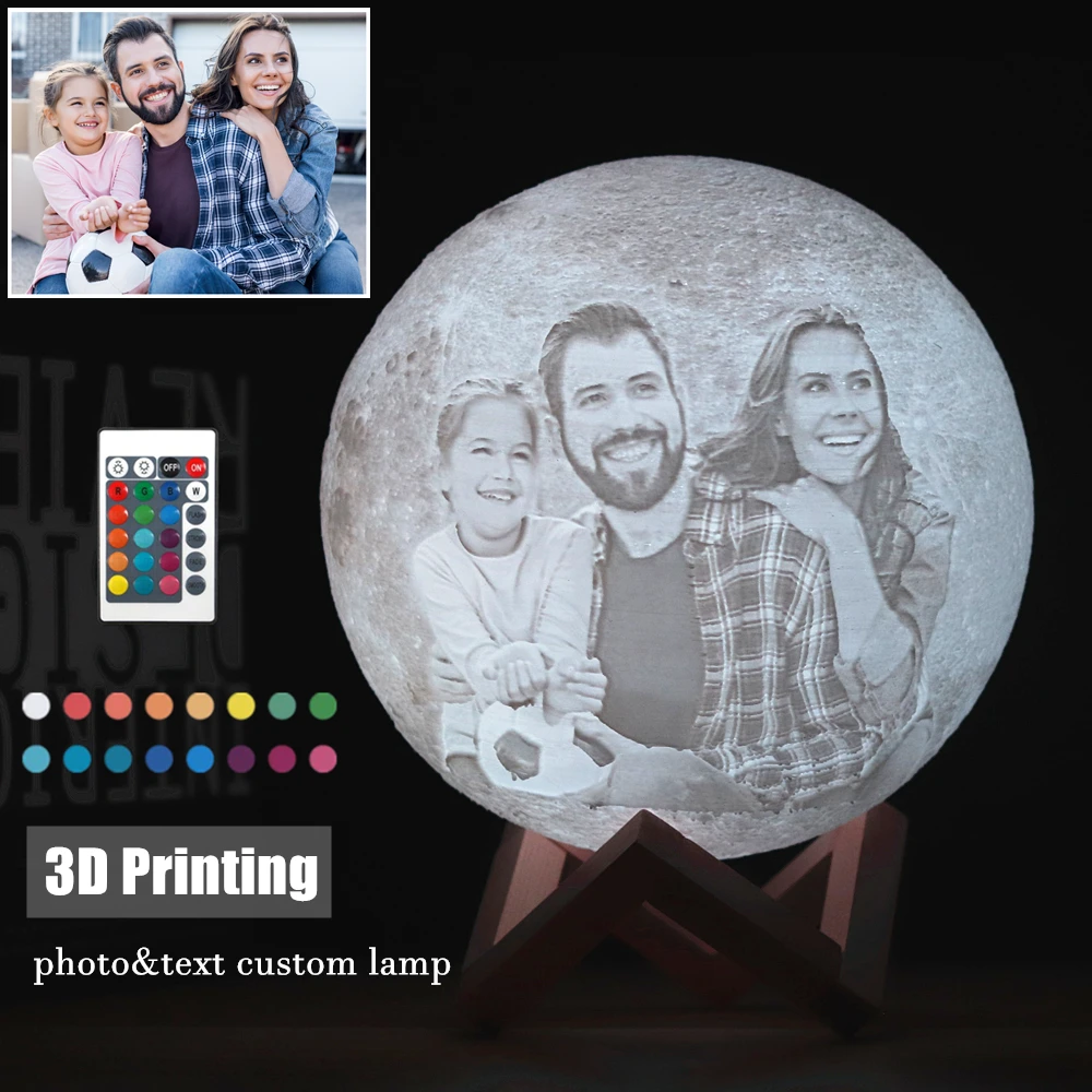 Lámpara de luna de impresión 3D personalizada, foto/texto, luz nocturna personalizada, recargable por USB, táctil/toque/interruptor remoto