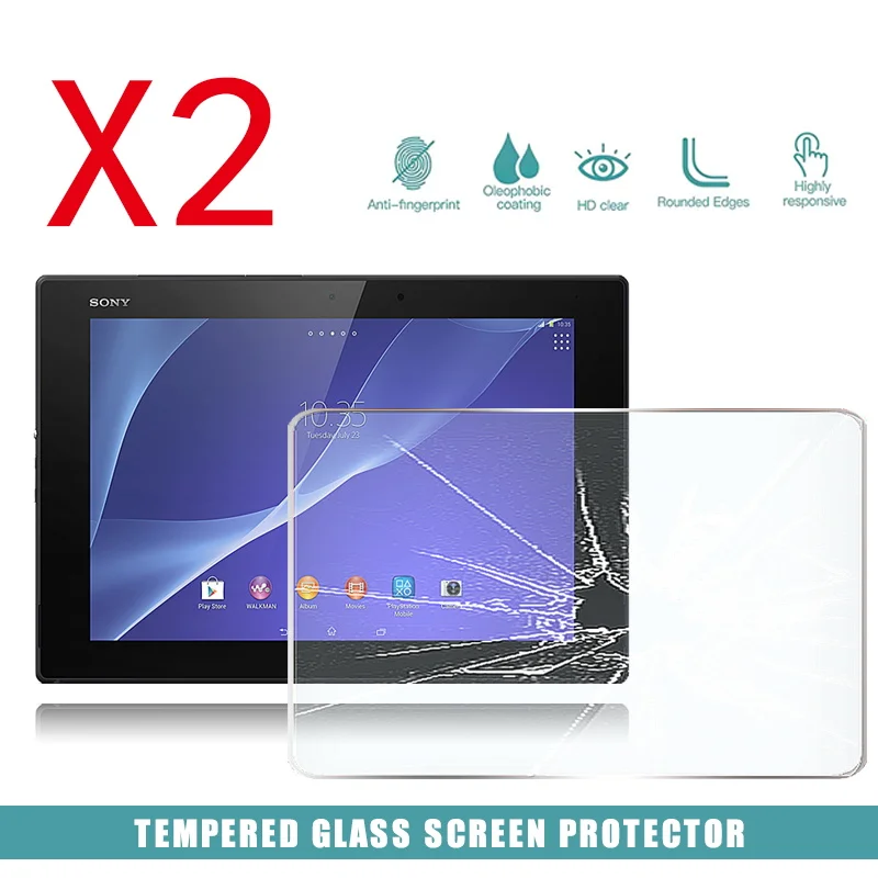 2Pcs Tablet Tempered Glass Screen Protector Cover for Sony Xperia Z2 Tablet LTE Anti-Scratch breakage HD tempered film