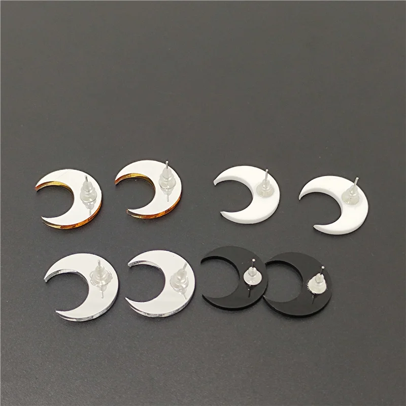 KUGUYS Crescent Moon Stud Earrings for Women Fashion Cute Black White Gold Silver Color Acrylic Jewelry Accessories