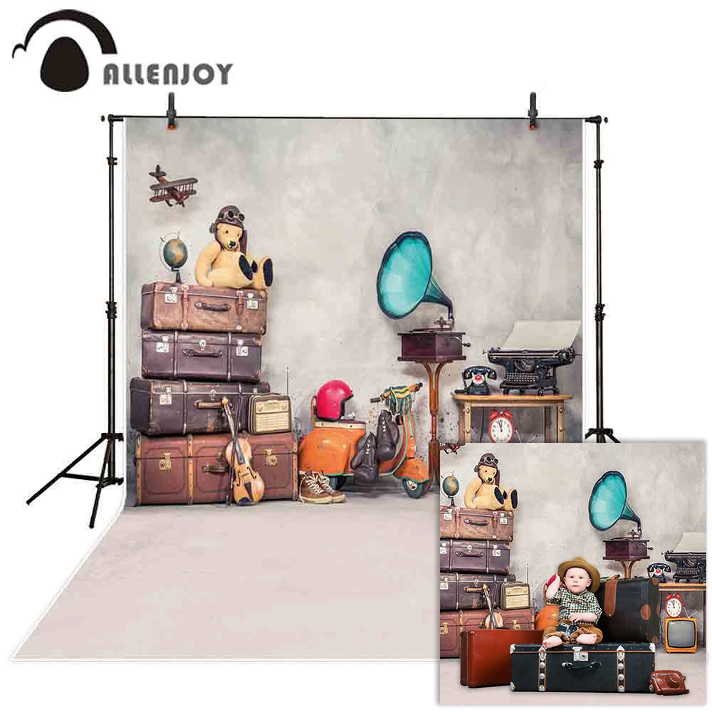 

Allenjoy Vintage background photography travel retro bear box room backdrop photophone for children photo studio photobooth