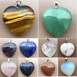 Tiger Eye Aventurine Goldstone Opal Blue Sand Crystal Howlite Lapis Lazuli Heart Women Oval Pendant bead PWB891
