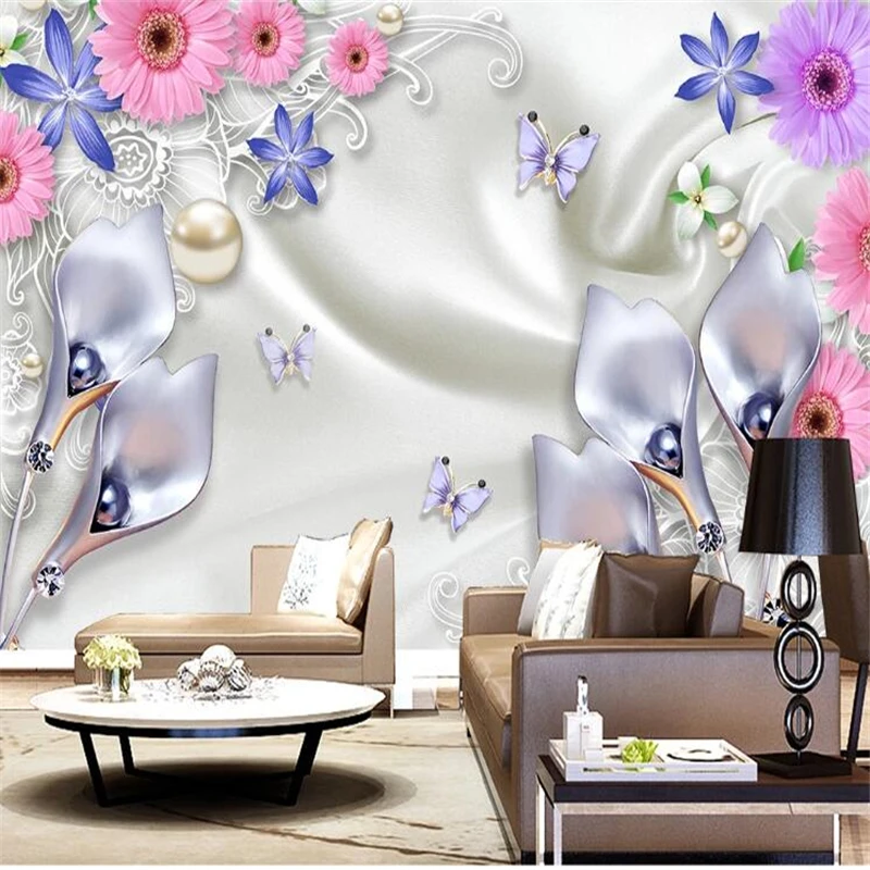 wellyu Custom wallpaper papel de parede European Dream Flower Jewelry Butterfly Daffodil Calla Lily TV Background Wall behang