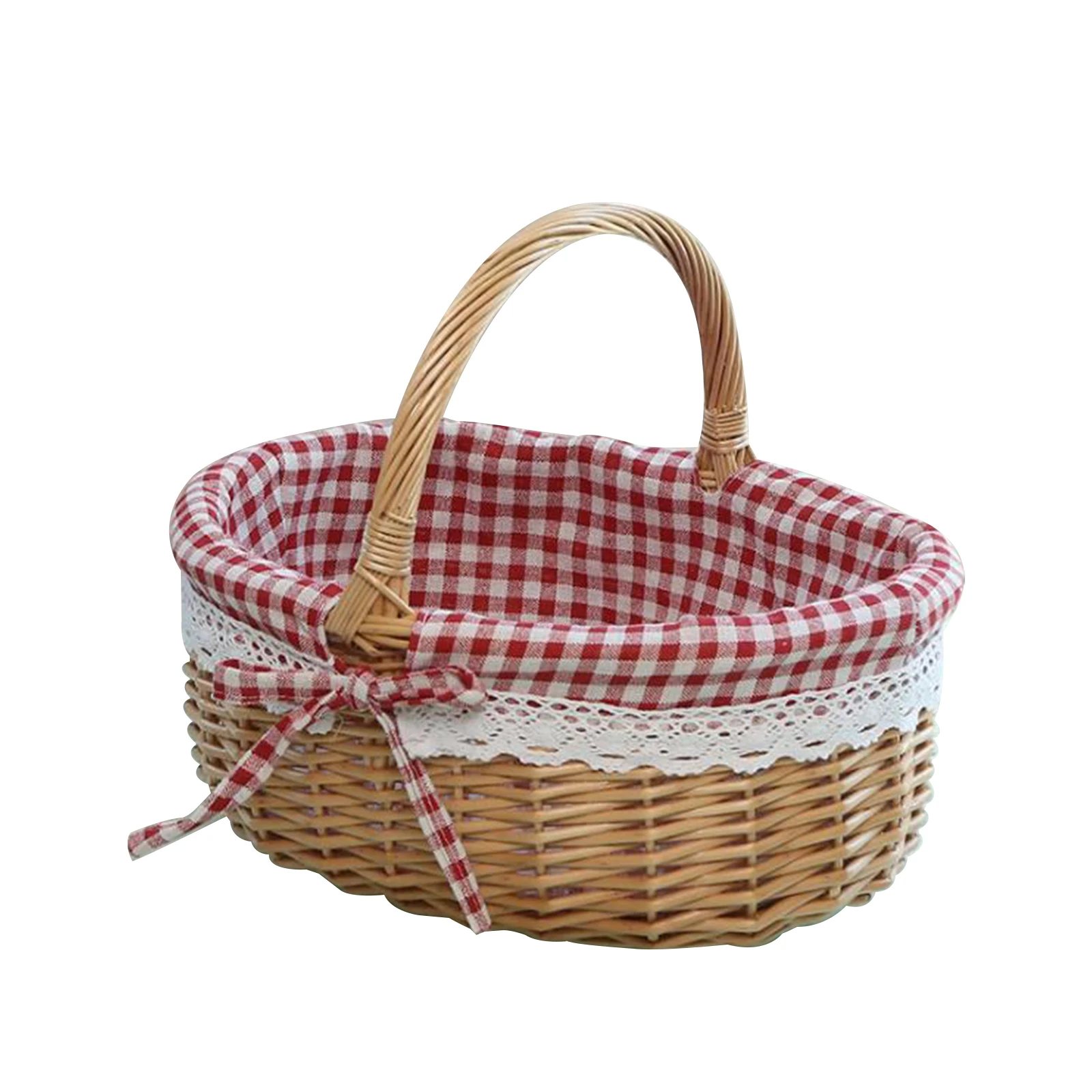 

Picnic Basket Wicker Weave Storage Box Large Capacity Camping Baskets With Handle Liner Easter Manual Exquisite Gift Decoration