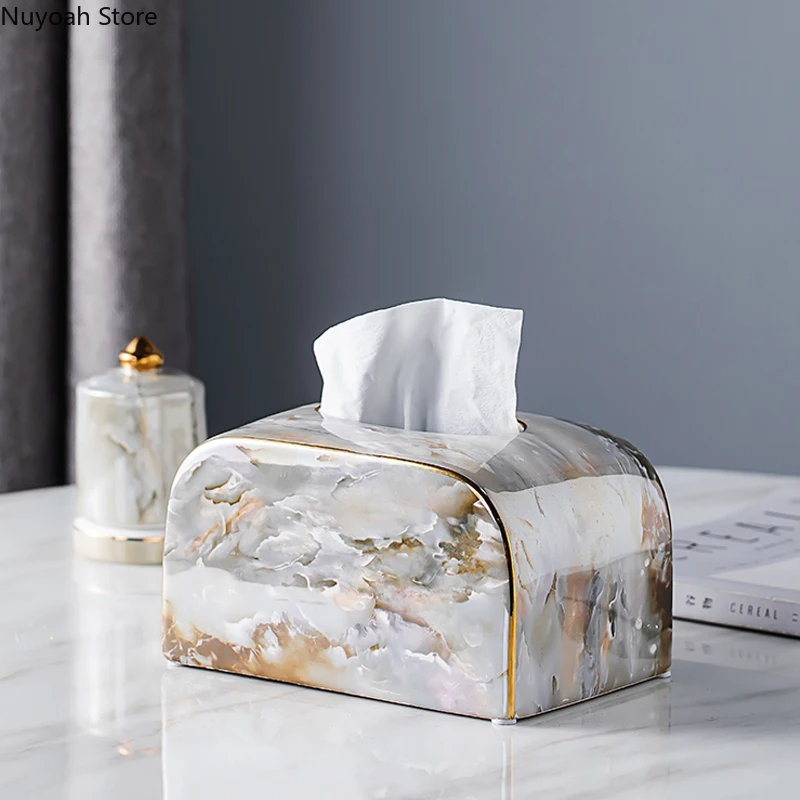 Light Luxury Marble Tissue Box Decoration Dining Table Coffee Table Napkin Box Household Living Room Ceramic Pumping Box